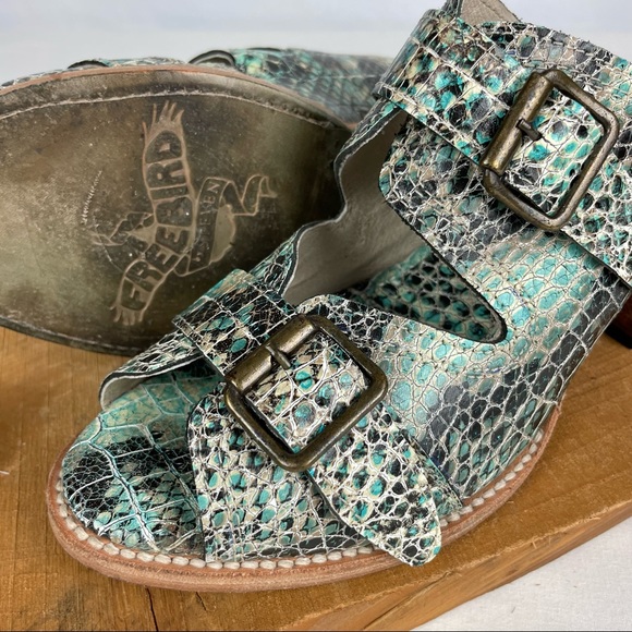 Freebird by Steven Caprice Heeled Leather Sandals Turquoise Multi Snake Size 10 - Picture 2 of 14
